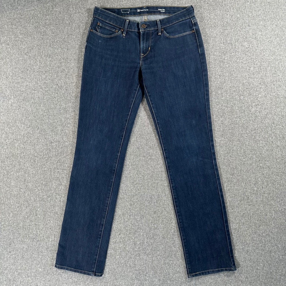 Levis Demi Curve Modern Rise Straight Leg Jeans Dark Wash Indigo Blue W28 L32